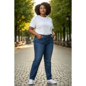 Cato Womens Jeans 16W Classic Straight Leg Blue Denim Stretch Mid Rise Embellish